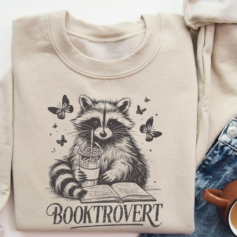 Booktrovert Sweatshirt, Book Lover Gifts, Reading Sweater, Reading Shirt, Raccoon Sweatshirt, Funny Raccoon Sweater,...