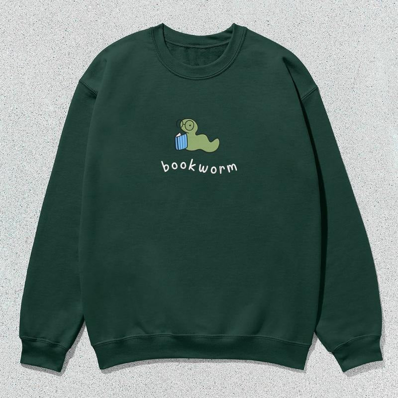Bookworm Embroidered Crewneck Sweatshirt, Cute Bookworm Shirt for Book Lovers Book Hoodie, Bookish Gifts | HypeCrazeTee.com