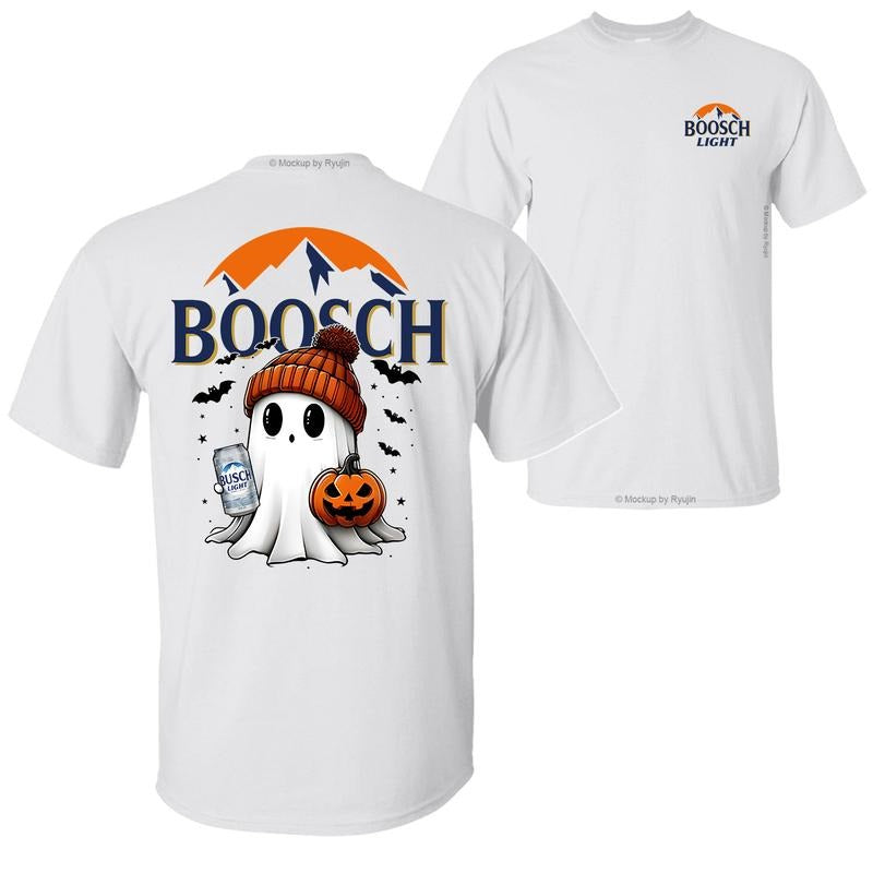 Boosch Light Halloween Cute Boo Boo Ghost Pumpkin T-Shirt, Trendy Halloween Spooky Season 2 Sided Graphic Design Unisex...
