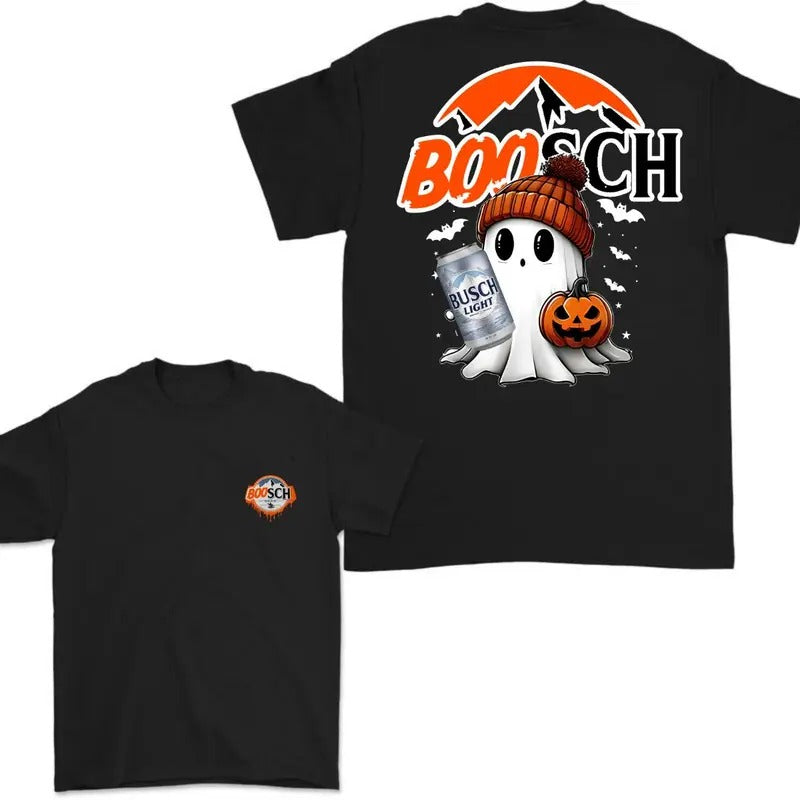 Boosh Light Cute Boo Ghost Halloween 2 Sided T-Shirt, Busch Light Halloween Shirt, Halloween Cute Ghost Trendy Shirt,...