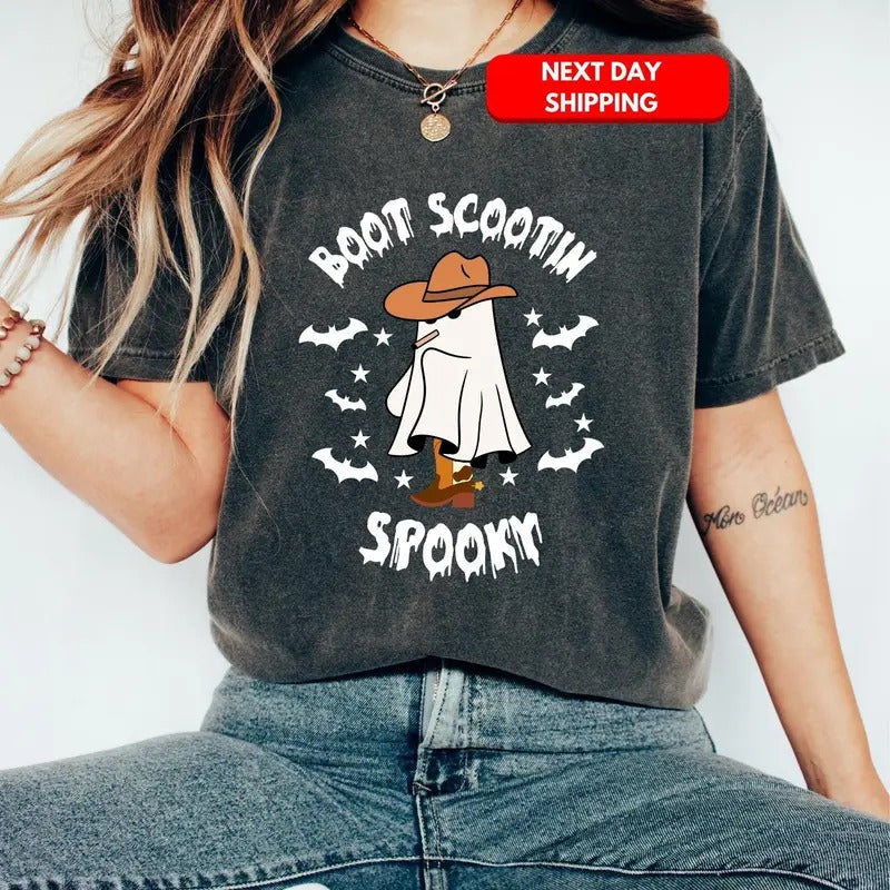 Boot Scootin Spooky Shirt Cute Spooky Halloween Halloween Funny Cowboy Ghost Western Halloween T-Shirts, Hoodie, Sweatshirt