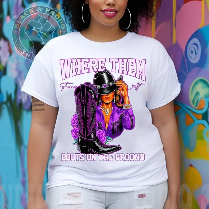 Boots On The Ground T-shirt, Where Them Fans At Shirt, Purple County Line Dance Tees, Girls Grab Your Fans T-shirt, Black...