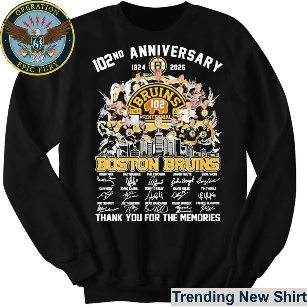 Boston Bruins 102nd Anniversary Centennial 1924 2026 Thank You For The Memories Signatures Shirt