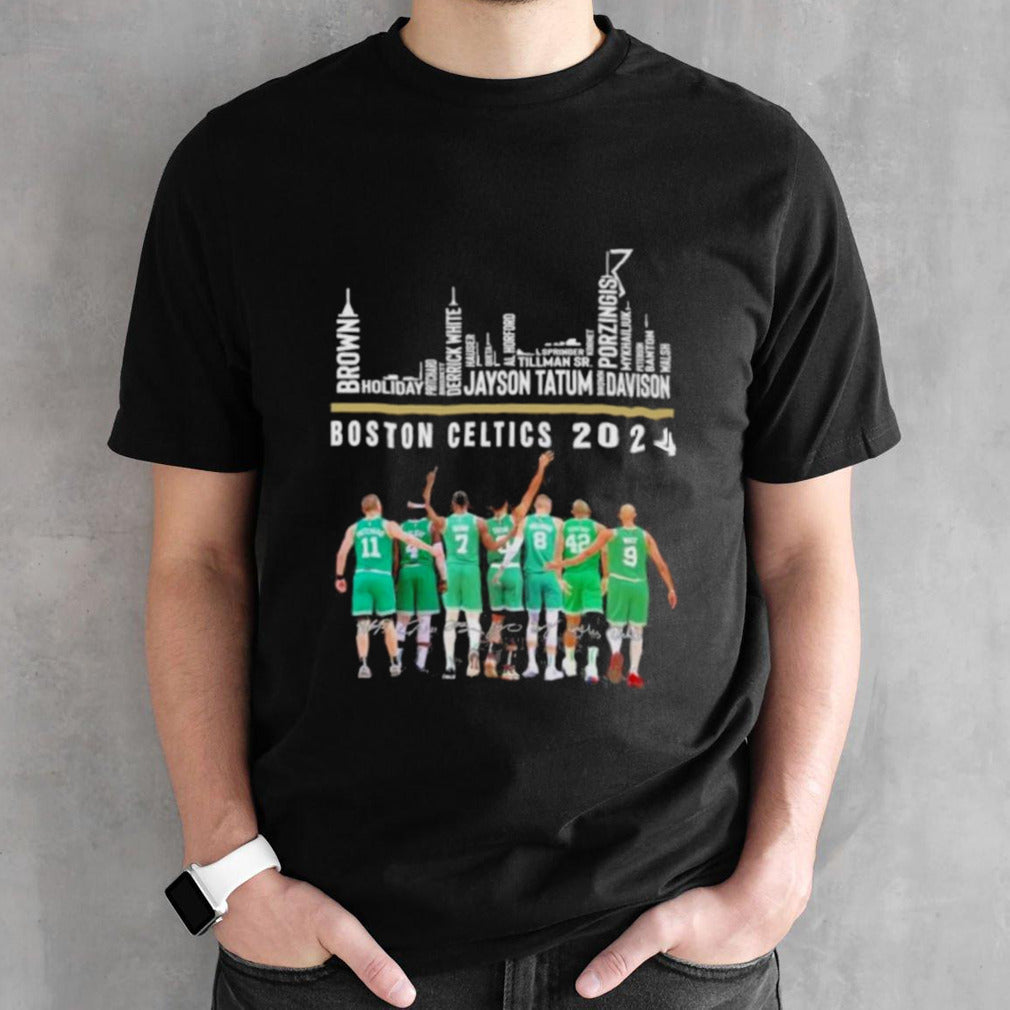 Boston Celtics 2024 Skyline Team Players Name signatures Shirt