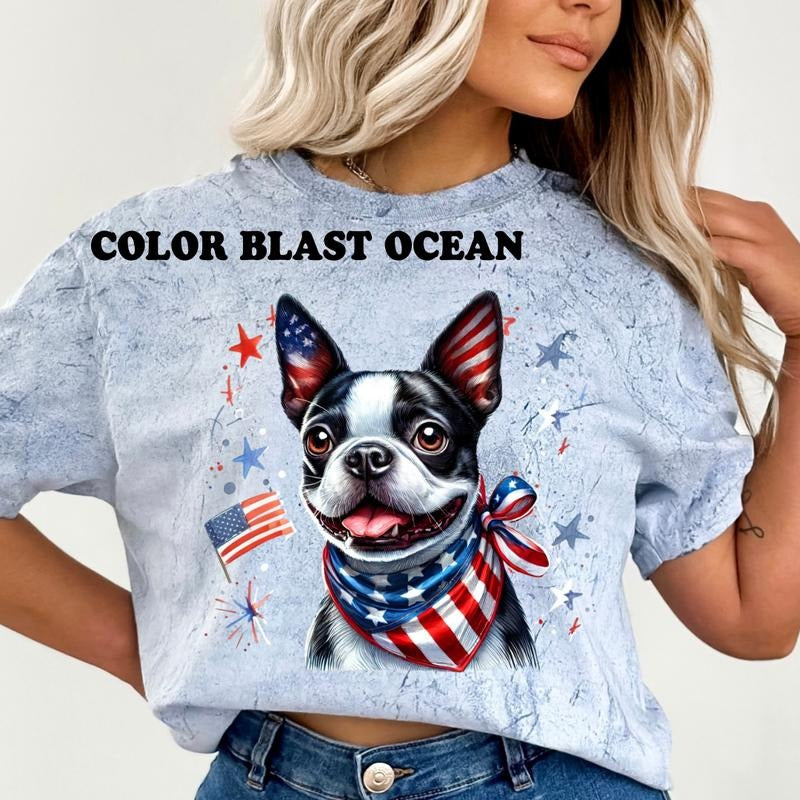 Boston Patriotic Dog Shirt ~ Unisex Apparel Relaxed Fit Printed In The USA Clothing Womenswear Casual Comfort Cotton Top...