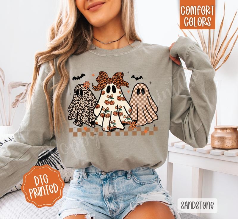 Boujee Ghost Trio Long Sleeve TShirt, Trendy Women's Halloween Tee Hoodie, Sweatshirt | HypeCrazeTee.com