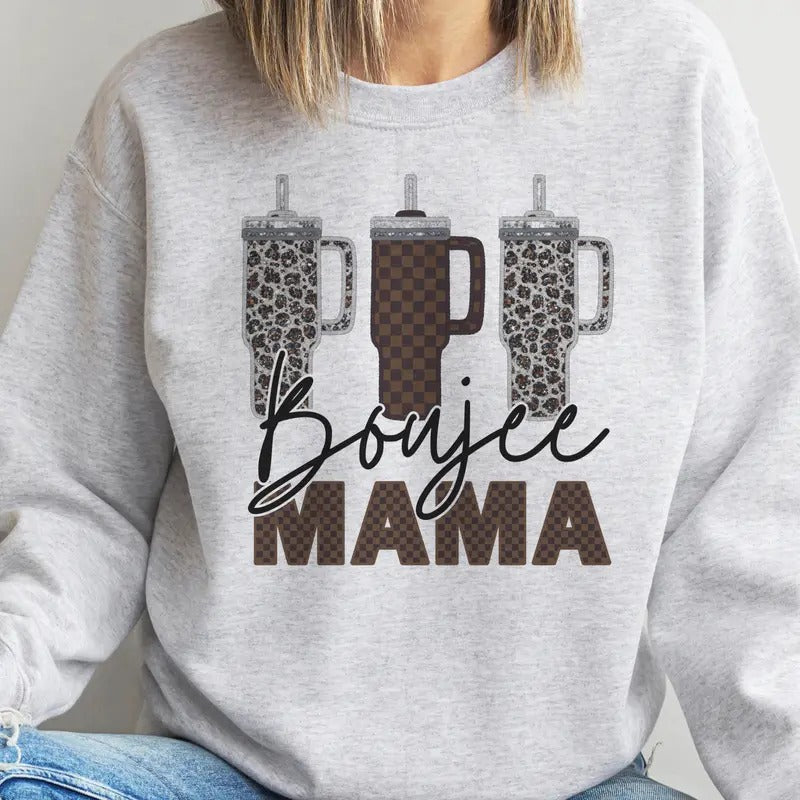 Boujee Mama Sweatshirt Mama Bougee Pullover Tumbler Mama Vibe Hoodie Checkerboard Boujee Mama Top Fun Mom Graphic...