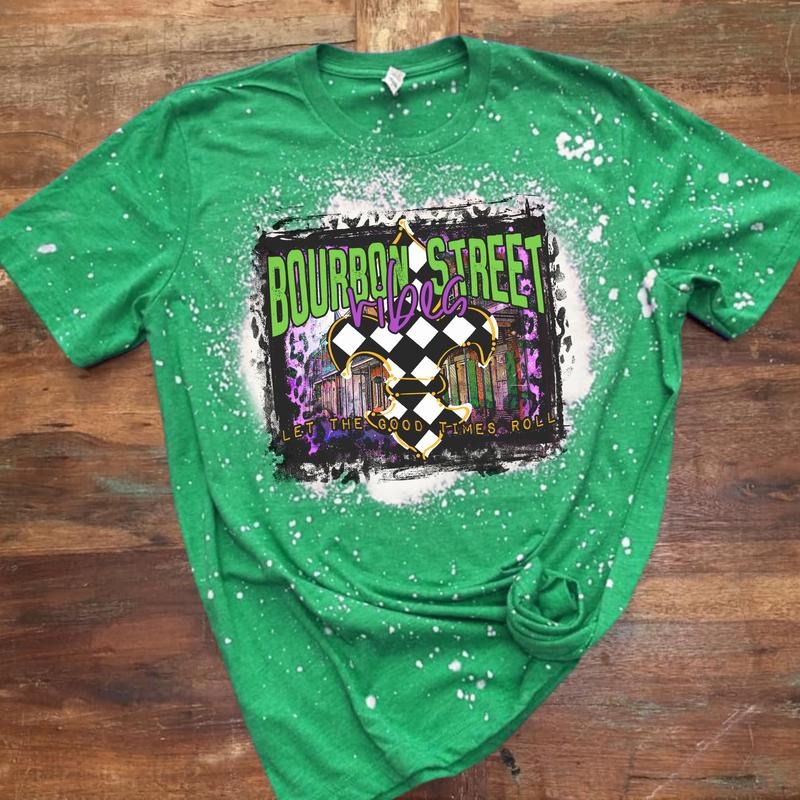 Bourbon Street Bleached Shirt Mardi Gras Green T-Shirts, Hoodie, Sweatshirt