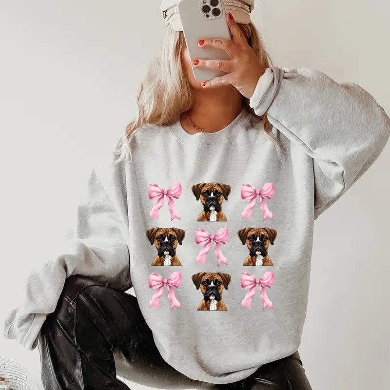 Boxer with Bows Sweatshirt ~ Sweatshirt Unisex Apparel Relaxed Fit Printed in the USA Clothing Womenswear Casual and...