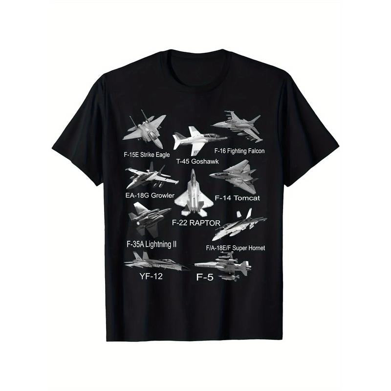 Boys' Breathable Cotton T-Shirt with American Fighter Jet Prints - F22 Raptor, F14 Tomcat, F-15 Eagle & More