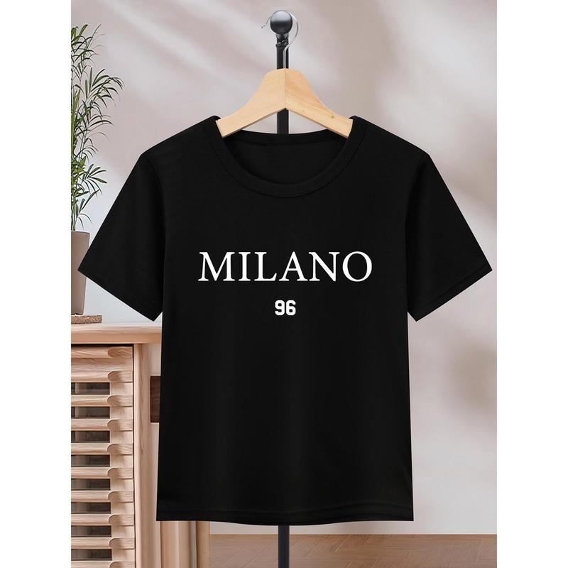 Boys' MILANO 96 Graphic Tee - Comfy Cotton Crew Neck, Casual Black T-Shirt with "MILANO" Print, Perfect for Summer...