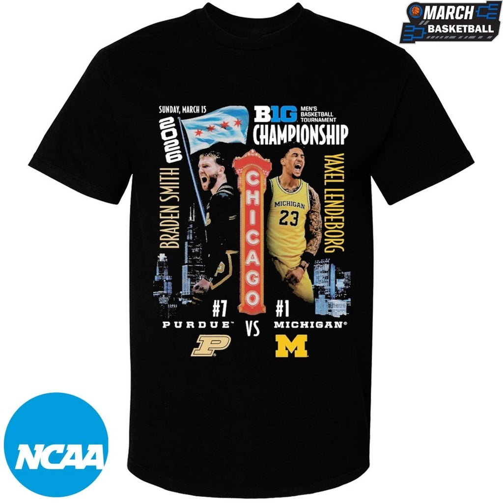 Braden Smith Purdue Boilermakers Vs Yaxel Lendeborg Michigan Wolverines Big Ten Championship Men’s Basketball Matchup Chicago 2026 T-shirts