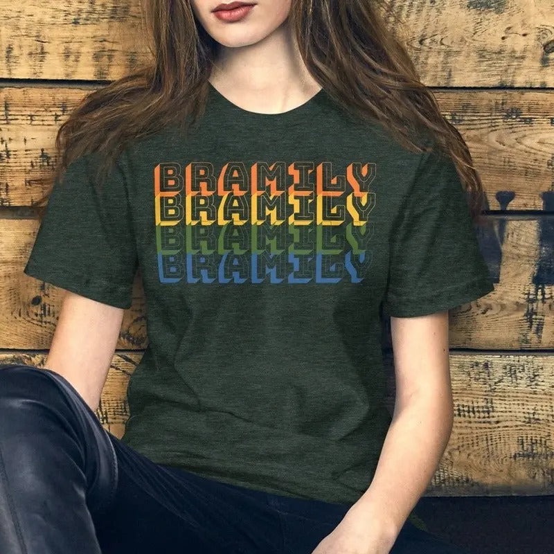 Bramily fan t-shirt, music shirt, singer songwriter, feminist, Brandi broke, rainbow block font, retro design, Full...