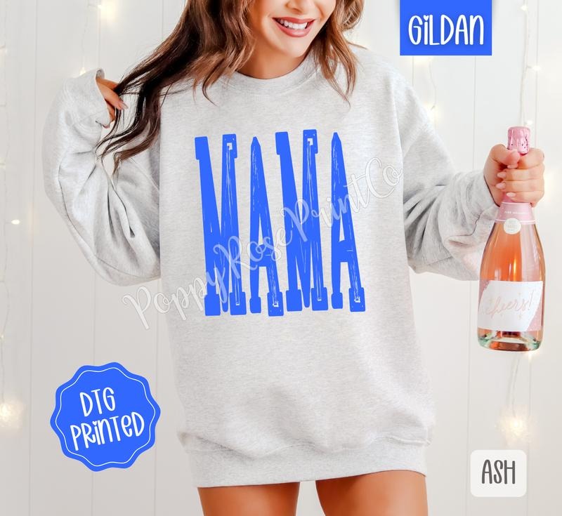 Bright Blue Mama Sweatshirt, Cute Mom Sweater, Trendy Crewneck, Mother's Day, Gift for Her T-Shirts, Hoodie