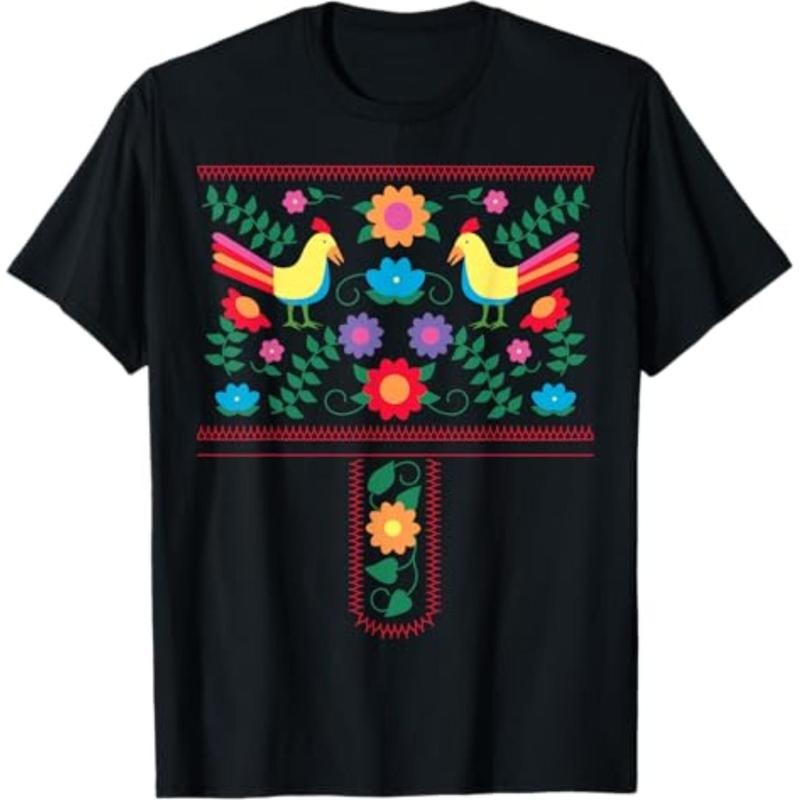 Bright Color Traditional Mexican Flowers and Birds T-Shirt Hoodie, Sweatshirt | HypeCrazeTee.com