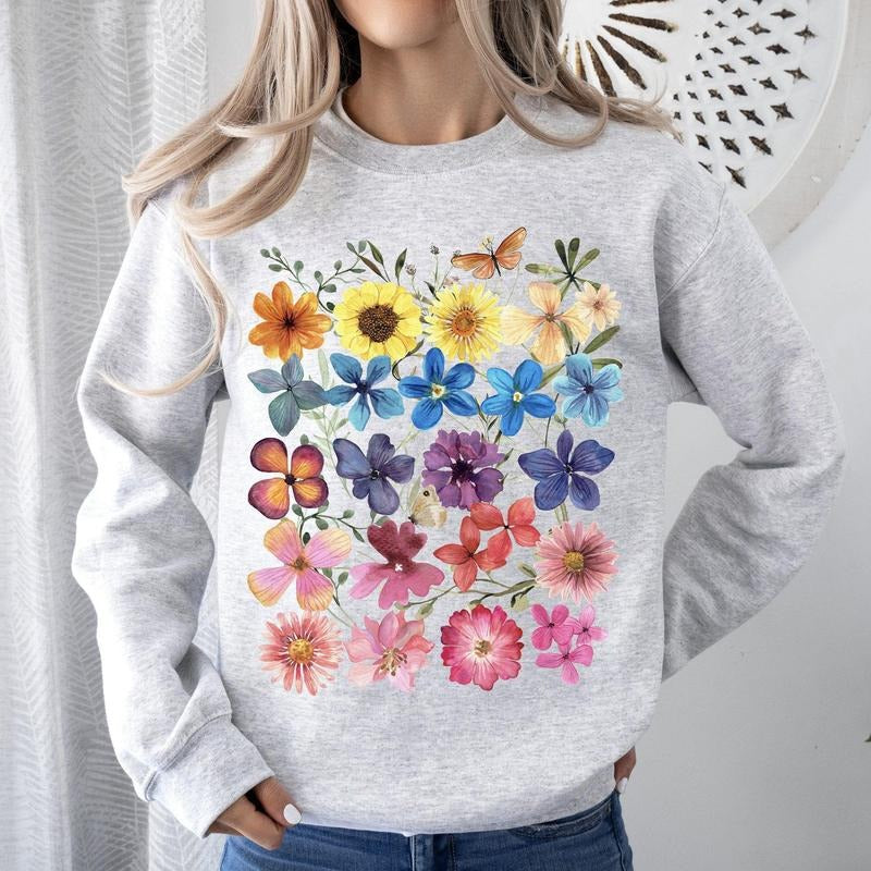 Bright Pressed Flowers Sweatshirt T-Shirts, Hoodie | HypeCrazeTee.com