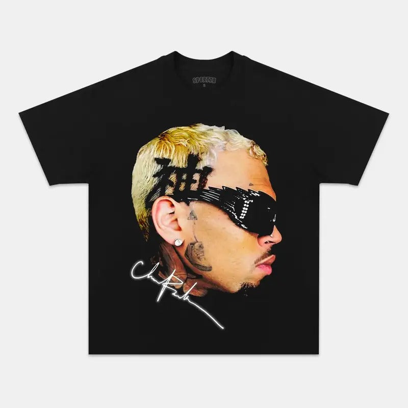 Brown Big Face Chris Tee Cotton Menswear Oversized T-Shirt Hoodie, Sweatshirt | HypeCrazeTee.com