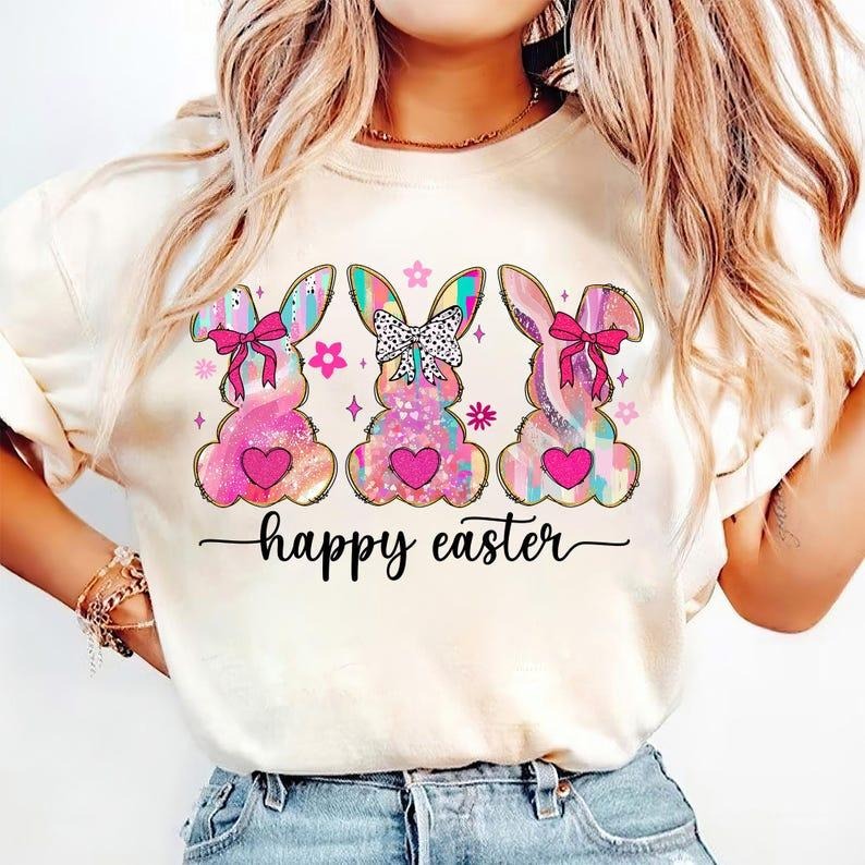 Brushstroke Bunny T-shirt, Preppy Coquette, Girly Easter Bow, Bunny Girl Hoodie, Sweatshirt | HypeCrazeTee.com