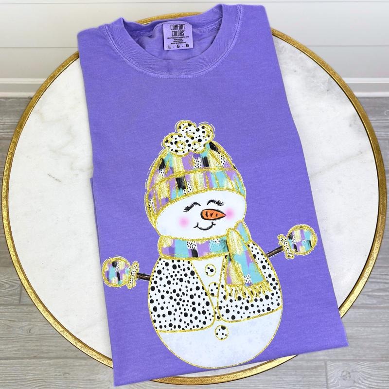 Brushstroke Snowman Purple Comfort Colors T-Shirt Hoodie, Sweatshirt | HypeCrazeTee.com