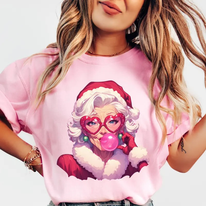 Bubble Gum Mrs. Claus Christmas Shirt~ Unisex Apparel Relaxed Fit Printed In The USA Clothing Womenswear Casual Comfort...