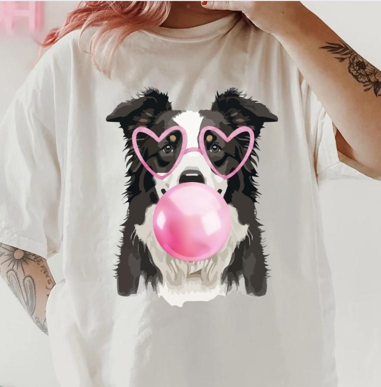 Bubblegum Border Collie Shirt ~ Unisex Apparel Relaxed Fit Printed In The USA Clothing Womenswear Casual Comfort Cotton...