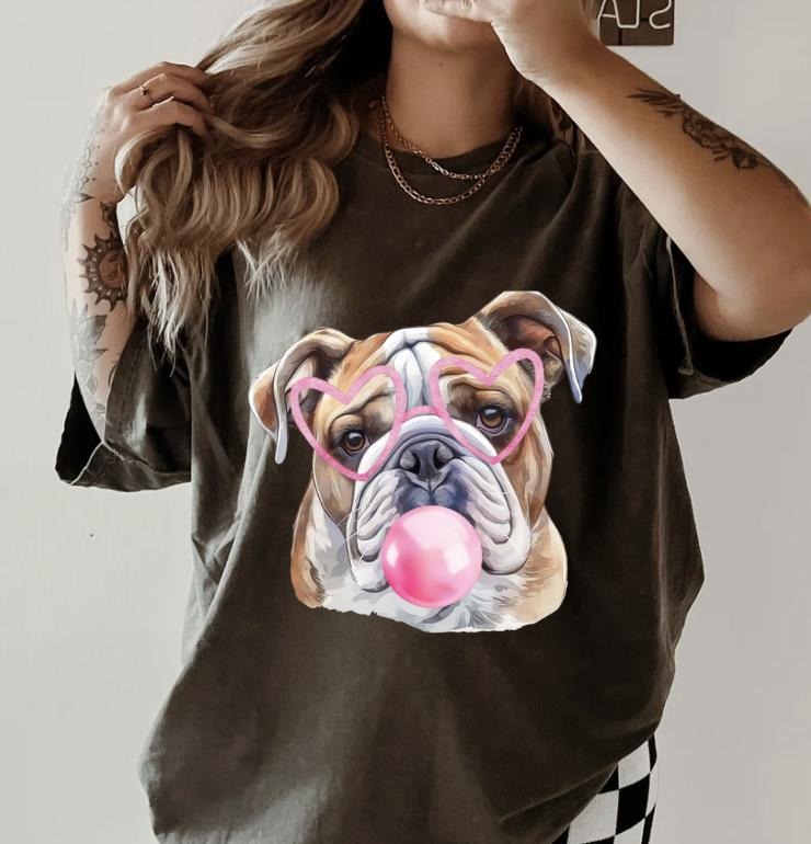Bubblegum English Bulldog Shirt ~ Unisex Apparel Relaxed Fit Printed In The USA Clothing Womenswear Casual Comfort Cotton...