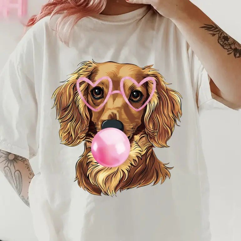 Bubblegum Long Haired Dachshund Shirt ~ Unisex Apparel Relaxed Fit Printed In The USA Clothing Womenswear Casual Comfort...