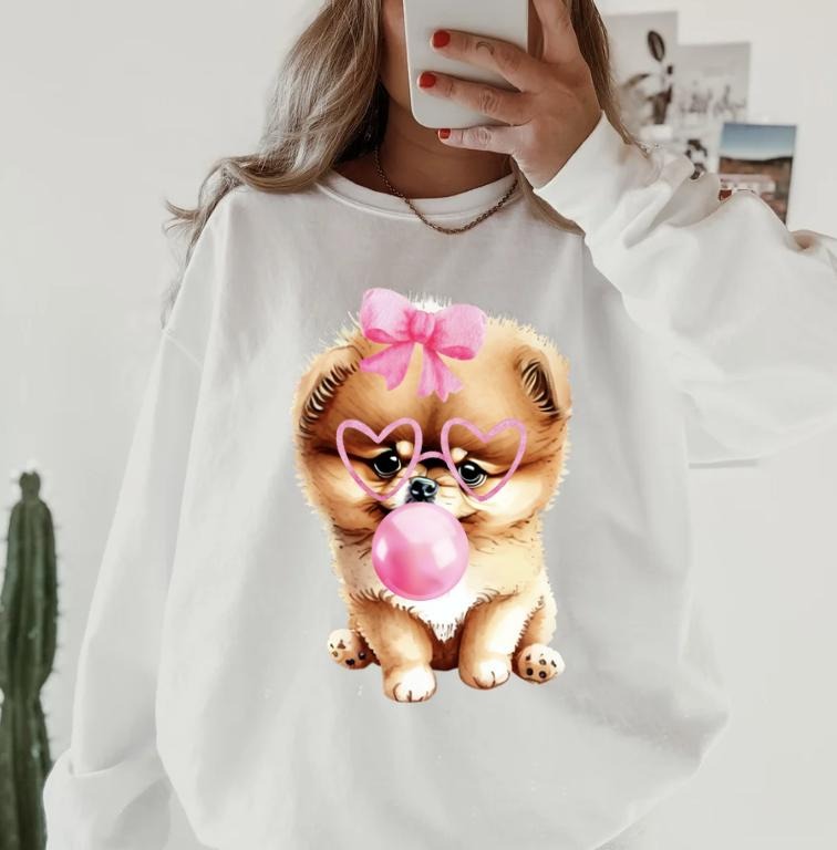 Bubblegum Pomeranian Crewneck ~ Sweatshirt Unisex Apparel Relaxed Fit Printed in the USA Clothing Womenswear Casual and...