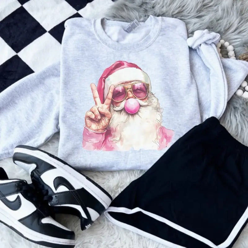 Bubblegum Santa Ash Grey Sublimation T-Shirts, Hoodie, Sweatshirt