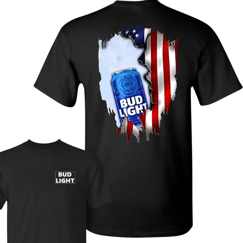 Bud Light Ripped American Flag T-Shirt, Unisex T-Shirt, Full Color, For Men, For Women style 02 Hoodie, Sweatshirt
