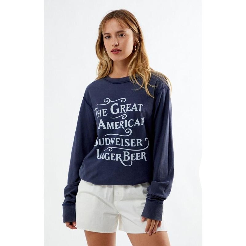 Budweiser Women's By PacSun Reversible Long Sleeve Pocket T-Shirt Hoodie, Sweatshirt | HypeCrazeTee.com