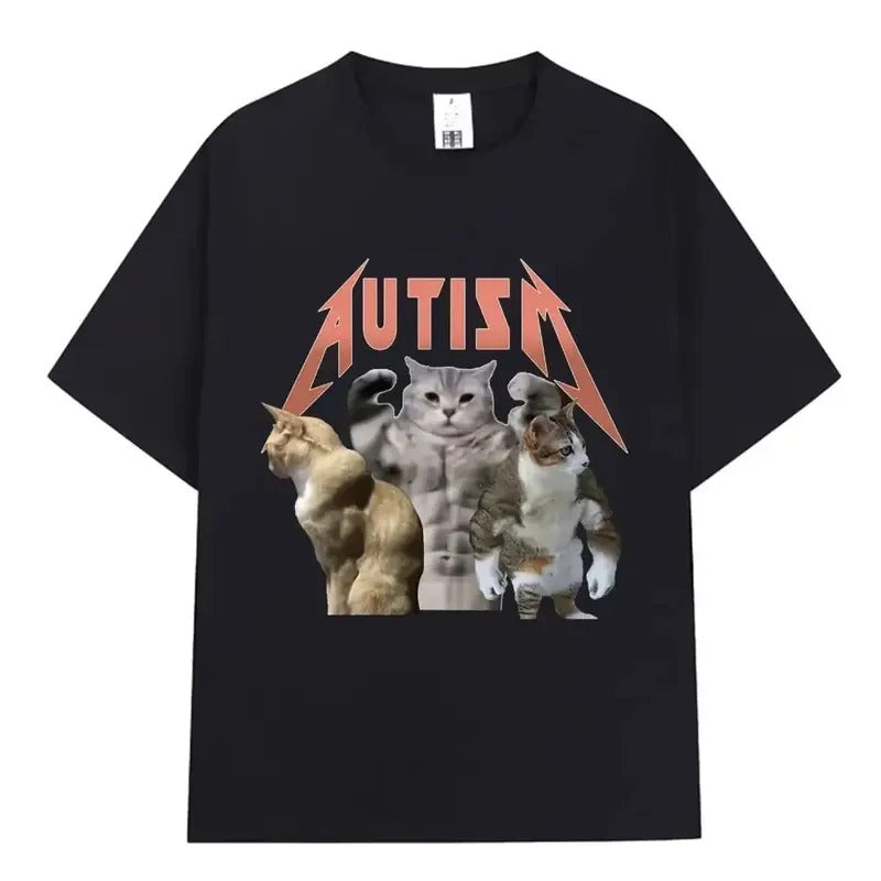 Buff Cats Autism Memory T-shirt Fitness Gym Fashion Hip Hop Short Sleeve T Women's Summer Comfortable T-shirt, vintage...