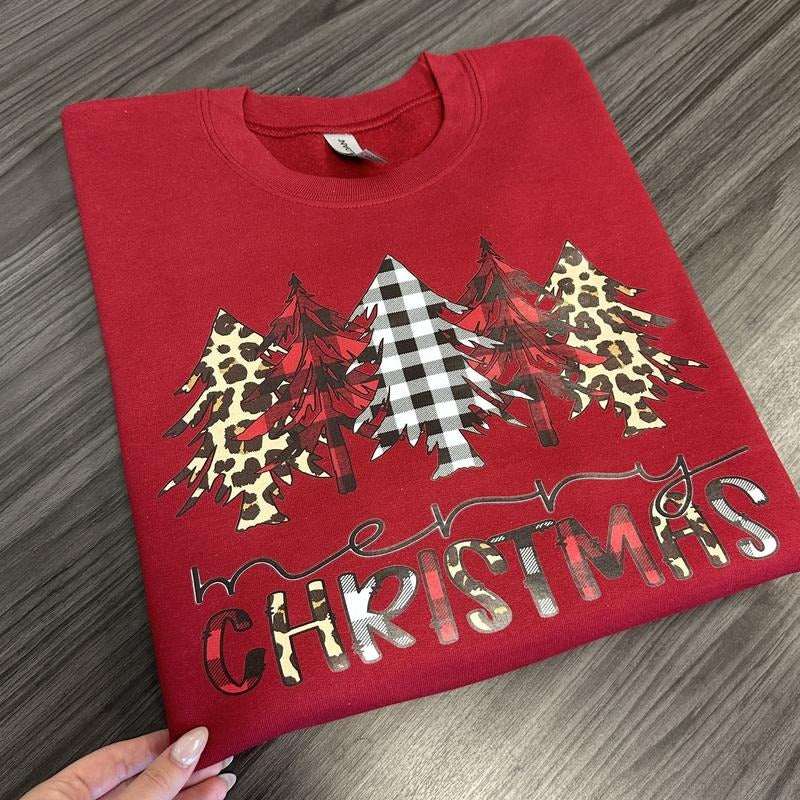 Buffalo Plaid & Cheetah Christmas Tree Sweatshirt T-Shirts, Hoodie | HypeCrazeTee.com