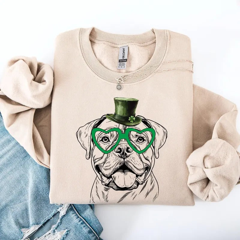 Bull Mastiff, Adorable Dog, St Patrick's Day, Lucky, Irish Sweatshirt, Crew Neck, Women's, Crewneck T-Shirts, Hoodie