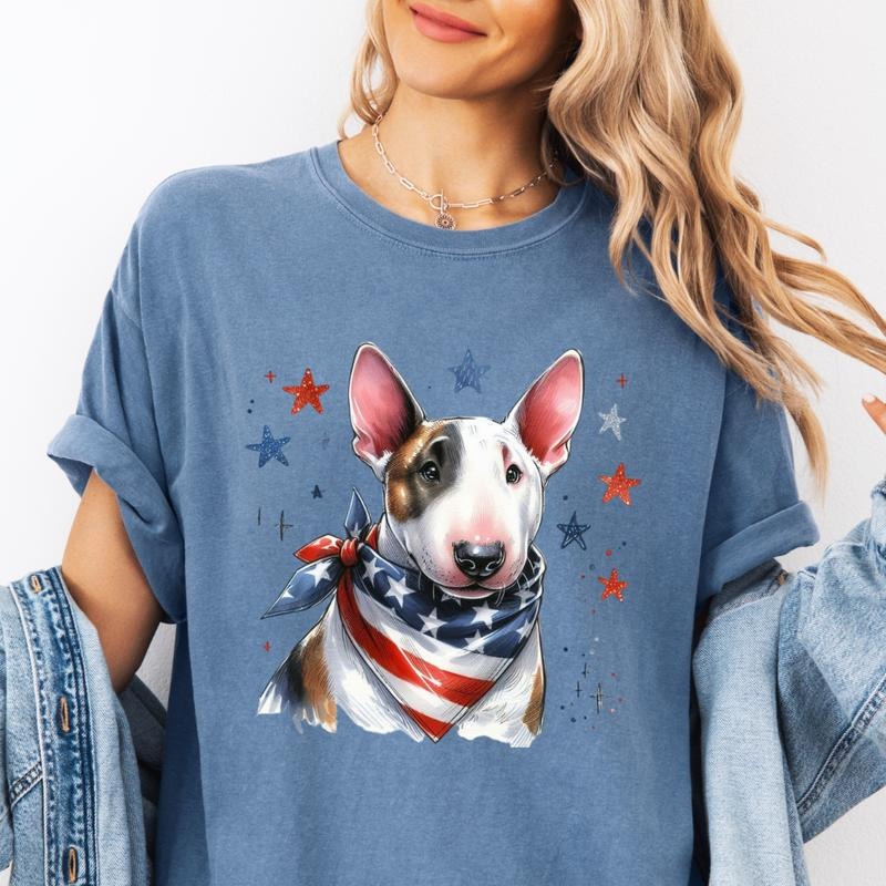 Bull Terrier Patriotic Dog Shirt ~ Unisex Apparel Relaxed Fit Printed In The USA Clothing Womenswear Casual Comfort...