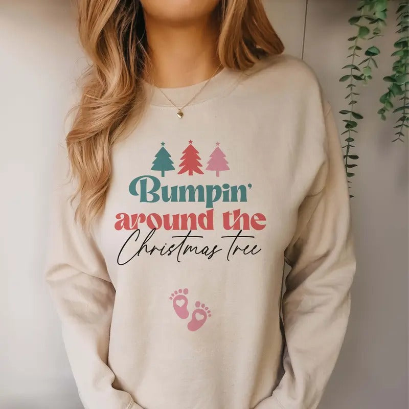 Bumpin Around the Christmas Tree Pregnancy Announcement Sweatshirt XMas Maternity Sweater Holiday Gender Reveal Jumper...