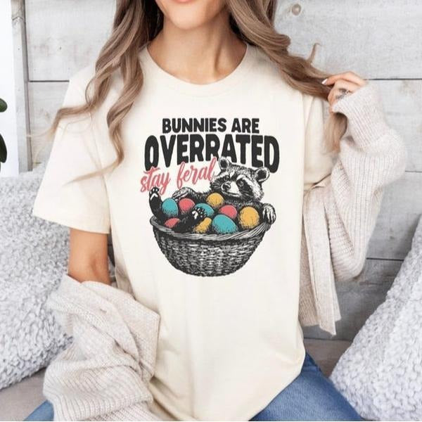 Bunnies Are Overrated Stay Feral Shirt, Funny Easter Raccoon T-Shirt Graphic, Feral Easter Shirt, Gift for Her Hoodie,...