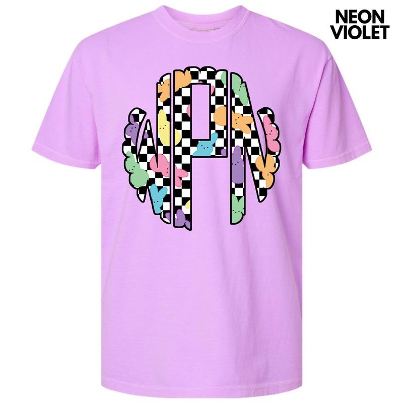 Bunny Checkered Monogram Comfort Colors T-Shirt 'NLB' Hoodie, Sweatshirt | HypeCrazeTee.com
