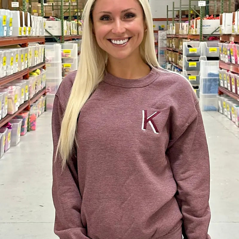 Burgundy Embroidered Initial Sweatshirt (2XL-3XL) T-Shirts, Hoodie | HypeCrazeTee.com