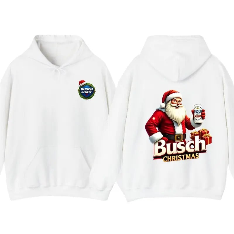 Busch Christmas Hoodie T-Shirt For Beer Lovers, Santa Claus Holding Busch Light Can