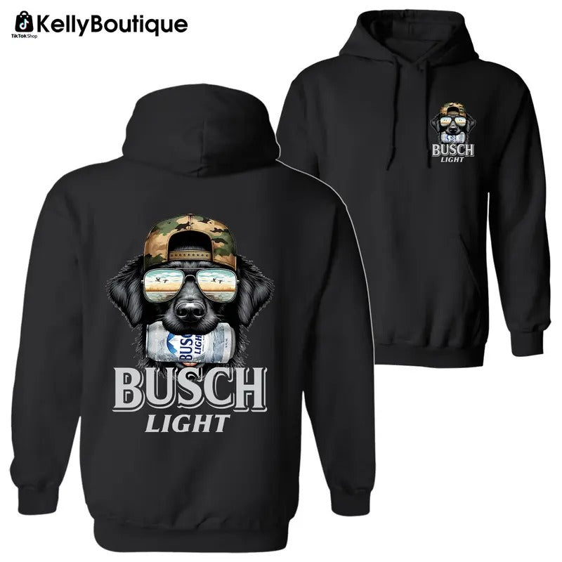 Busch Light Black Retriever Hunting Dog Biting a Busch Beer Can Hoodie Sweatshirt, 2 Sided Graphic Printed Unisex Classic...