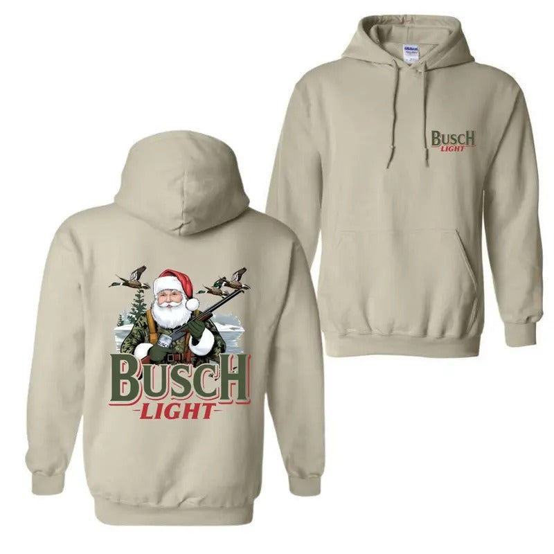 Busch Light Camo Santa Duck Hunting Hoodie, Christmas Camo Duck Call Hunting Shirt, Perfect for Outdoorsmen and Waterfowl...