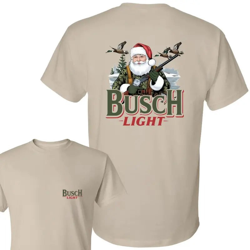 Busch Light Camo Santa Duck Hunting T-shirt, Christmas Camo Duck Call Hunting Shirt, Perfect for Outdoorsmen and...