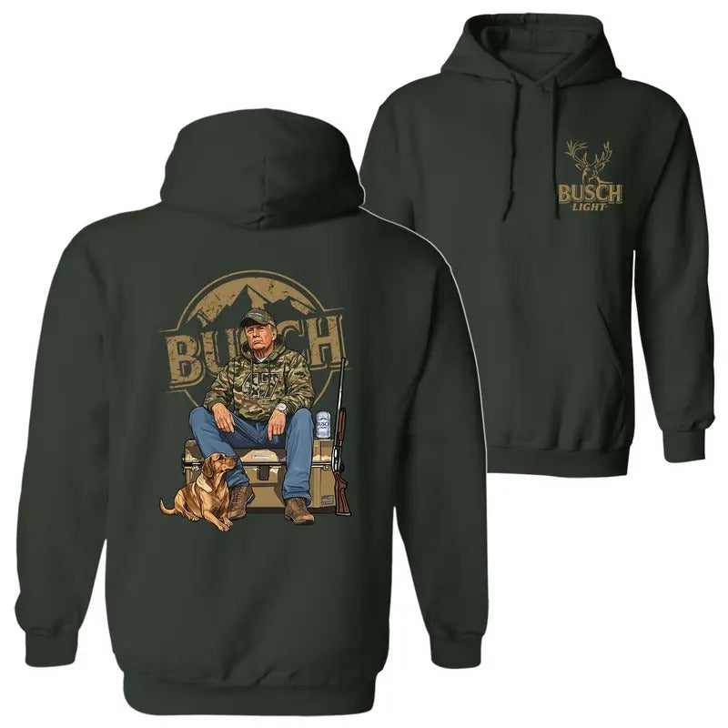 Busch Light Camo Trump Hunting Hoodie, Trump Won 47th President Election 2 Sided Graphic Printed Unisex Classic Cotton...