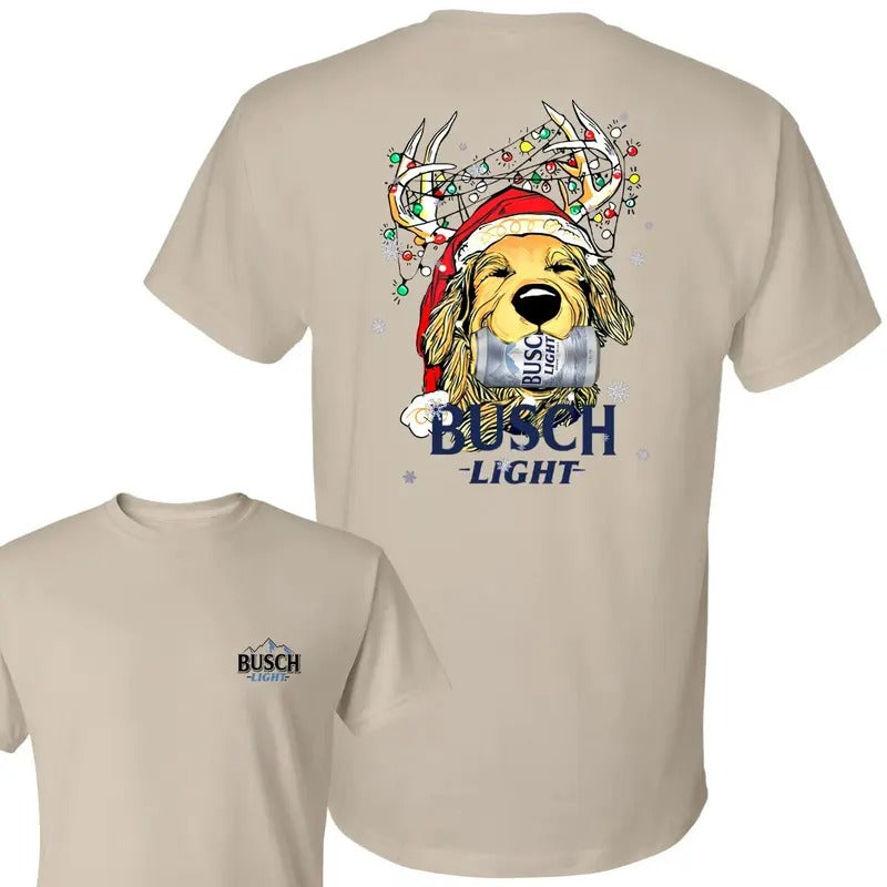 Busch Light Christmas Golden Dog 2 Sided T-shirt, Busch Light Christmas Gift Outdoors Funny Beer Shirt, Busch Light...