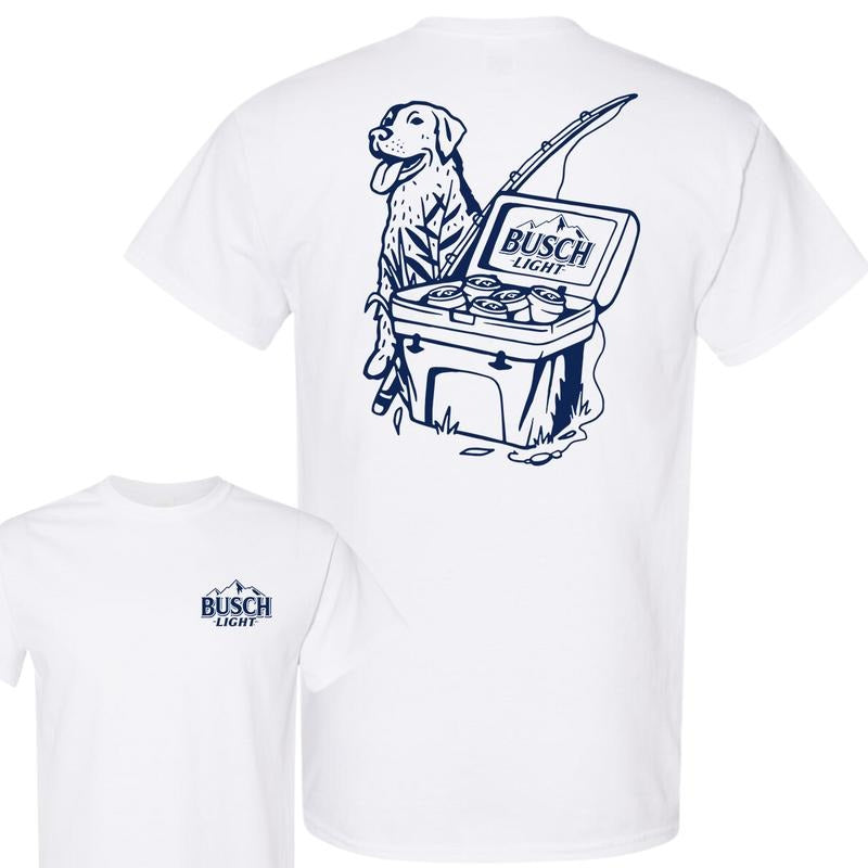Busch Light Fishing Scene With Dog & Cooler 2 sided T-Shirt, Hunting T-Shirt, For Men, For Women Hoodie, Sweatshirt