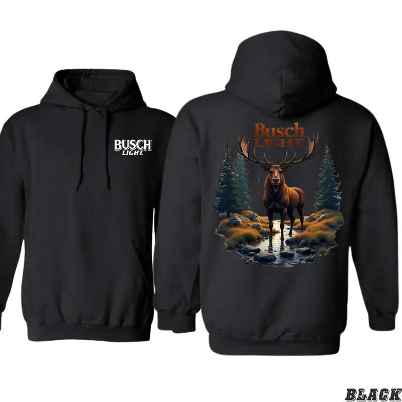 Busch Light Hoodie - Majestic Moose and Wilderness Scene for Outdoor Enthusiasts - tiktok shop, Tops, Sweatshirts T-Shirts