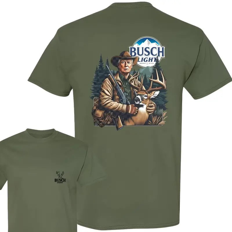 Busch Light Hunting T-shirt, Hunter with Deer Graphic Hoodie for Outdoor Enthusiasts, Perfect for Nature Lovers Menswear...