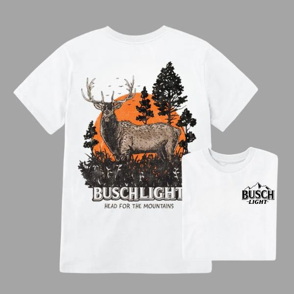 Busch Light Wildlife Elk Sunset Scene 2-sided T-shirt Cotton Menswear Hoodie, Sweatshirt | HypeCrazeTee.com