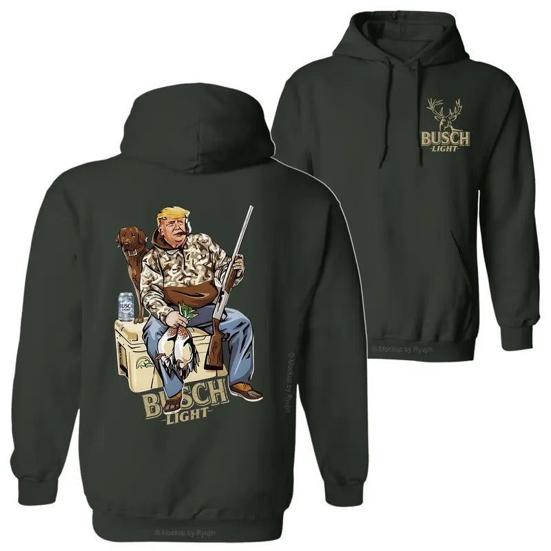 Bush Light Trump Hunter Sitting Next to Hunting Dog and Bush Beer Can Hunting Christmas Season Graphic Printed Unisex...